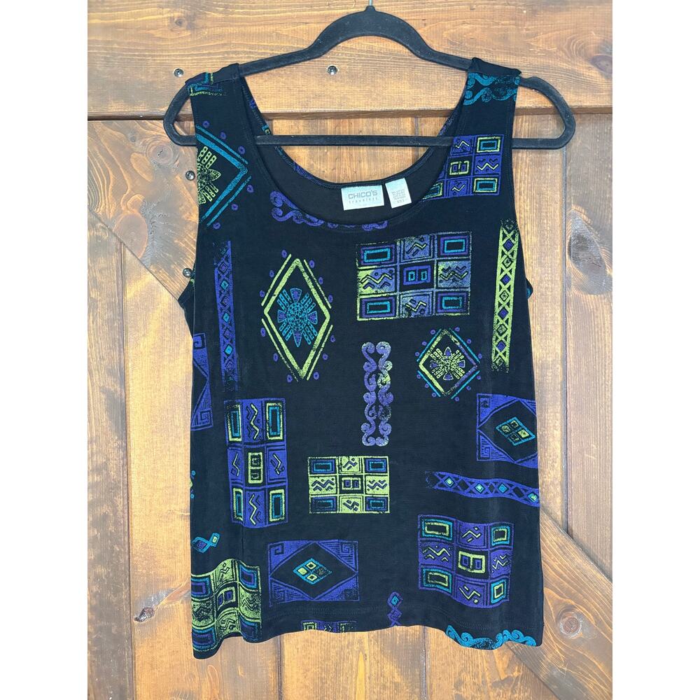 Chico's Travelers women’s 3 Tank Top blouse  Egyptian Print